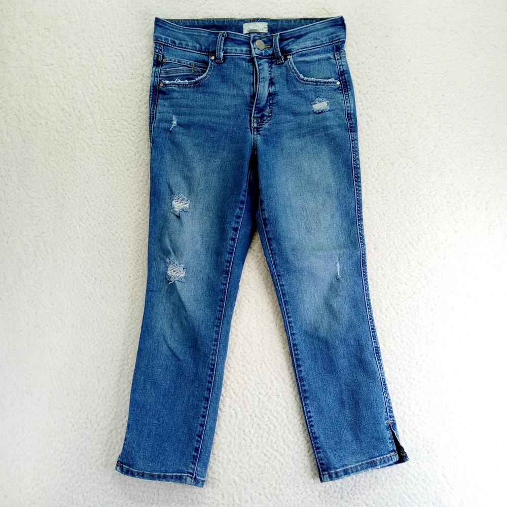 Maurices Everflex Slim Straight Ankle Jeans Distressed High Rise Blue 2 Short